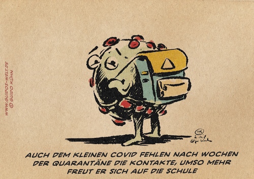 Cartoon: Covid vermisst die Schule (medium) by Guido Kuehn tagged covid,corona,schule,kita,kindergarten,covid,corona,schule,kita,kindergarten