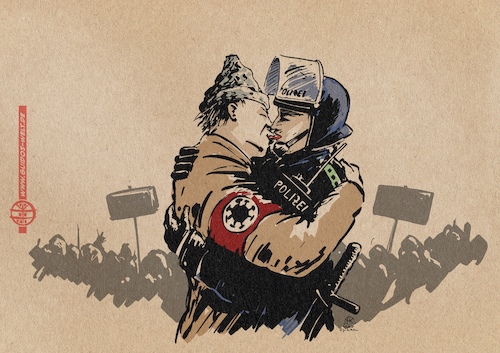 Cartoon: Frühlingsgefühle (medium) by Guido Kuehn tagged kassel,polizei,covid,corona,kassel,polizei,covid,corona