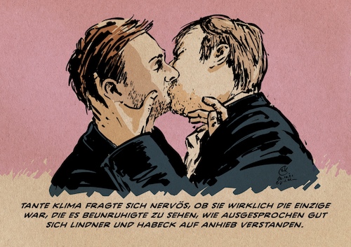 Cartoon: Linder und Habeck verstehen sich (medium) by Guido Kuehn tagged habeck,lindner,grüne,fdp,sondierungen,koalition,wahl,btw2021,habeck,lindner,grüne,fdp,sondierungen,koalition,wahl,btw2021