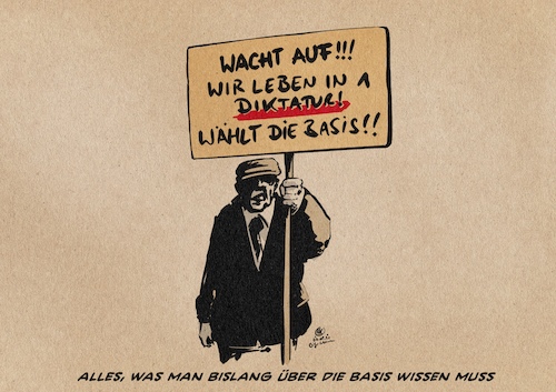 Cartoon: Logikverpuffung an der Basis (medium) by Guido Kuehn tagged diebasis,btw2021,querdenken,diebasis,btw2021,querdenken
