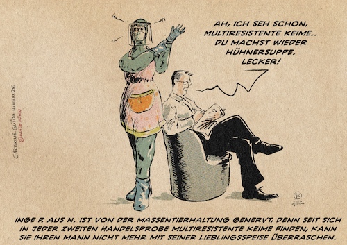 Cartoon: MRSK Huhn (medium) by Guido Kuehn tagged multiresistente,keime