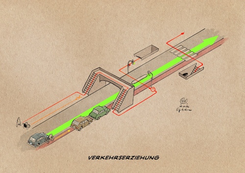 Cartoon: Nationale Verkehrserziehung (medium) by Guido Kuehn tagged auto,pkw,verkehr,mobilitaetswende,autozentrismus,öpnv,auto,pkw,verkehr,mobilitaetswende,autozentrismus,öpnv