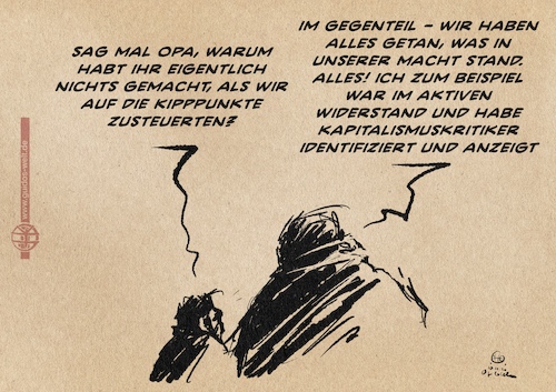 Cartoon: Opa war im Widerstand (medium) by Guido Kuehn tagged umweltzerstörung,kapitalismus,umweltzerstörung,kapitalismus