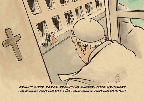 Cartoon: Primus inter pares (medium) by Guido Kuehn tagged rom,papst,franziskus,kinderlosigkeit,rom,papst,franziskus,kinderlosigkeit