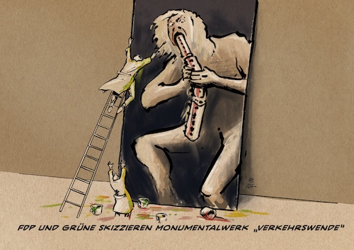 Cartoon: Privatisierungskunstwerk (medium) by Guido Kuehn tagged privatisierung,bahn,grüne,fdp,mobilität,wende,klima,auto,privatisierung,bahn,grüne,fdp,mobilität,wende,klima,auto