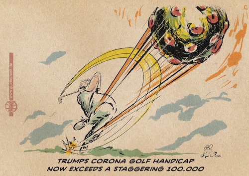Cartoon: Pure Passion (medium) by Guido Kuehn tagged trump,golf,corona,covid,pandemia,trump,golf,corona,covid,pandemia