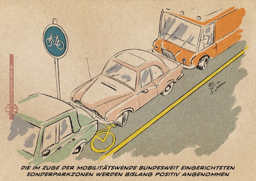 Cartoon: Sonderparkzonen sind ein Erfolg! (medium) by Guido Kuehn tagged fahrrad,mobilitätswende,auto,verkehr,umweltschutz,fahrrad,mobilitätswende,auto,verkehr,umweltschutz