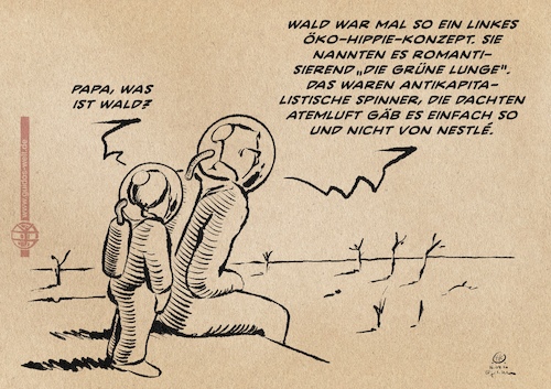 Cartoon: To Wald or not to wald? (medium) by Guido Kuehn tagged wald,umwelt,rodung,to,wald,umwelt,rodung