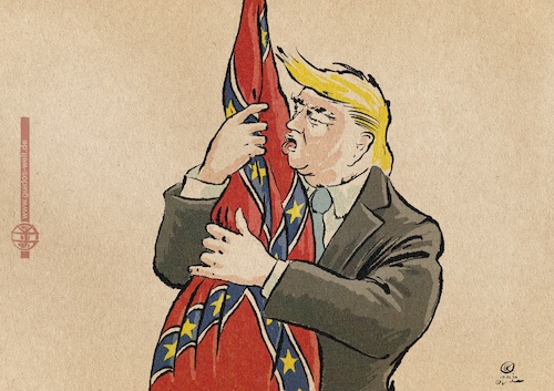 Cartoon: Trump honors the flag (medium) by Guido Kuehn tagged trump,confederate,konföderierte,flagge,flag,usa,trump,confederate,konföderierte,flagge,flag,usa