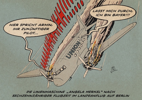 Cartoon: Union im Landeanflug (medium) by Guido Kuehn tagged söder,laschet,kanzlerkandidatur,btw2021,merkel,union,cdu,csu,berlin,söder,laschet,kanzlerkandidatur,btw2021,merkel,union,cdu,csu,berlin