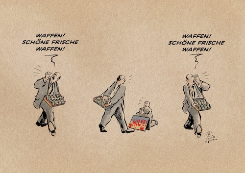 Cartoon: Waffenhändlerbedenken (medium) by Guido Kuehn tagged ukraine,krieg,waffen,ukraine,krieg,waffen