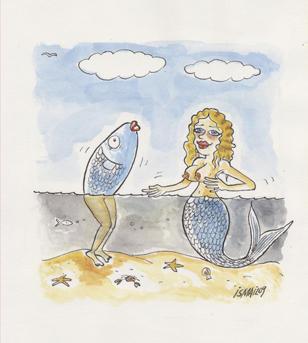 Cartoon: The mermaid (medium) by ismailozmen tagged sea,fish,mermaid