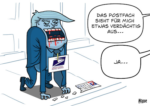 Cartoon: Briefwahl (medium) by miguelmorales tagged briefwahl,trump,präsident,amerika,us,vote,mail,2020,wahlen,briefwahl,trump,präsident,amerika,us,vote,mail,2020,wahlen