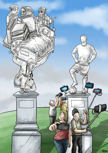 Cartoon: Heroes (medium) by miguelmorales tagged heroes,football,statues,fans,doctor,heroes,football,statues,fans,doctor