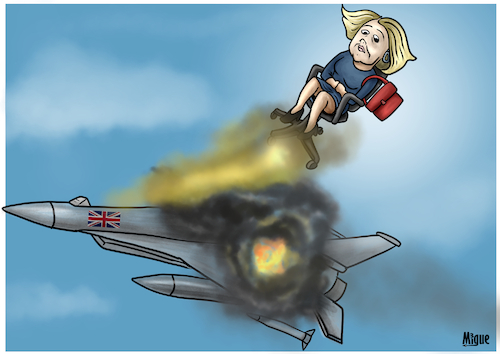 Cartoon: Liz Truss reignation (medium) by miguelmorales tagged liz,truss,resigns,prime,minister,uk,liz,truss,resigns,prime,minister,uk