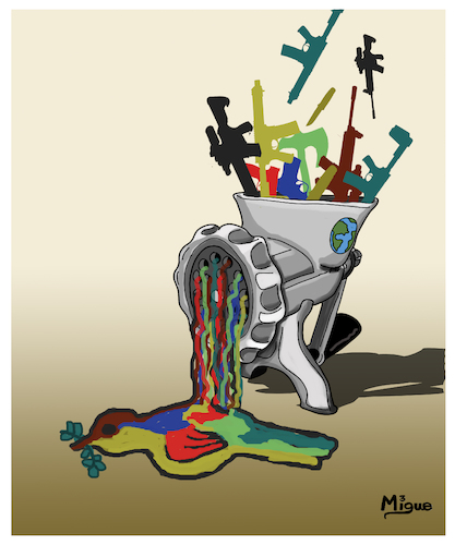 Cartoon: MasterPEACE (medium) by miguelmorales tagged no,war,masterpeace,peace,conflict,paint,acrilic,oleo,weapon