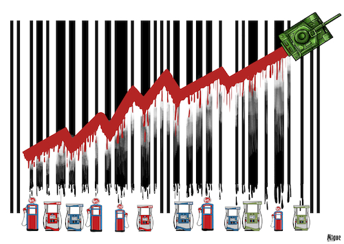 Cartoon: Oil prices and war (medium) by miguelmorales tagged oil,prices,russia,ukraine,war,shortages,economy,gas,energy,oil,prices,russia,ukraine,war,shortages,economy,gas,energy