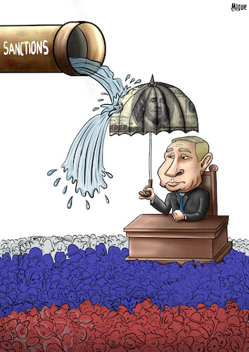 Cartoon: Sanctions on Putin? (medium) by miguelmorales tagged russia,sanctions,ukraine,conflict,people,russians,economy,putin,russia,sanctions,ukraine,conflict,people,russians,economy,putin