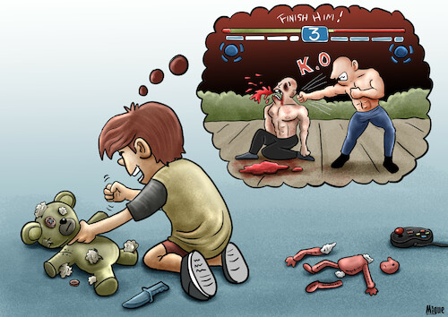 Cartoon: Violence and video games (medium) by miguelmorales tagged violence,videogames,family,kids,technology,mental,health,violence,videogames,family,kids,technology,mental,health