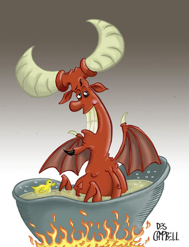 Cartoon: A nice cool bath (medium) by campbell tagged devil,satan,lucifer,prince,darkness,rubber,duck