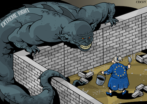 Cartoon: Defensive wall (medium) by Enrico Bertuccioli tagged europe,farright,extremeright,rightwingextremists,farrightparties,extremism,farrightextremism,farrightpropaganda,politicalpropaganda,fascism,intolerance,racism,religiousfanaticism,religiousextremism,freespeech,freedomofthought,democracy,opposition,political,politicalcartoon,politicalcartoons,editorialcartoon,editorialcartoons,europe,farright,extremeright,rightwingextremists,farrightparties,extremism,farrightextremism,farrightpropaganda,politicalpropaganda,fascism,intolerance,racism,religiousfanaticism,religiousextremism,freespeech,freedomofthought,democracy,opposition,political,politicalcartoon,politicalcartoons,editorialcartoon,editorialcartoons