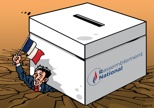 Cartoon: The sensational defeat of Macron (medium) by Enrico Bertuccioli tagged france,europeanelections,europe,emmanuelmacron,renaissanceparty,rassemblementnational,marinelepen,jordanbardella,farright,extremeright,extremism,populism,sovereignism,europianunion,crisis,presidentialelections,eugovernment,euparliament,political,politicalcartoon,editorialcartoon,france,europeanelections,europe,emmanuelmacron,renaissanceparty,rassemblementnational,marinelepen,jordanbardella,farright,extremeright,extremism,populism,sovereignism,europianunion,crisis,presidentialelections,eugovernment,euparliament,political,politicalcartoon,editorialcartoon