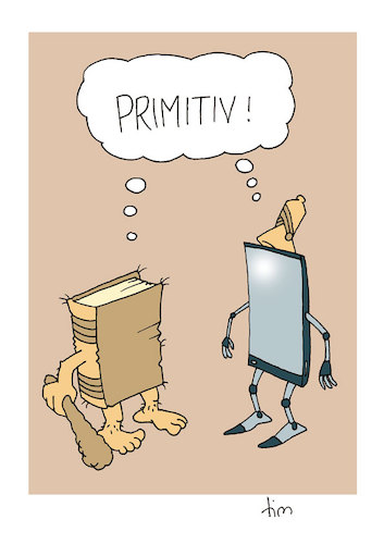 Cartoon: Old Media vs. New Media (medium) by Tim Posern tagged literatur,modern,medien,media,smartphone,elektronik