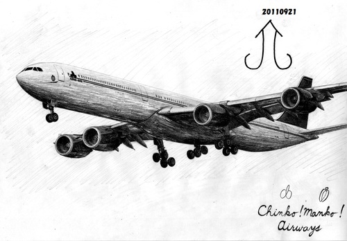 Cartoon: Airbus A340 (medium) by Teruo Arima tagged aircraft,airbus,air,bus,chinko,manko,airliner,airplane,panty