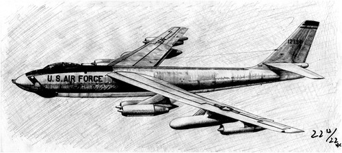 Cartoon: Boeing B-47 Stratojet (medium) by Teruo Arima tagged aircraft,airplane,military,war,bomber