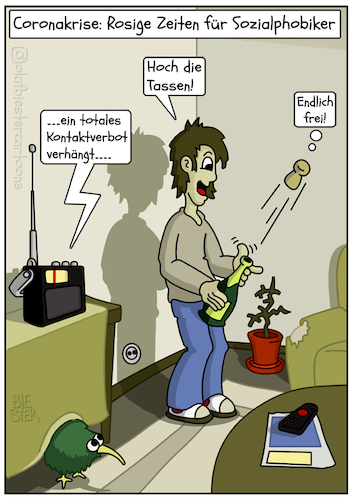 Cartoon: Rosige Zeiten für Sozialphobiker (medium) by Olaf Biester tagged corona