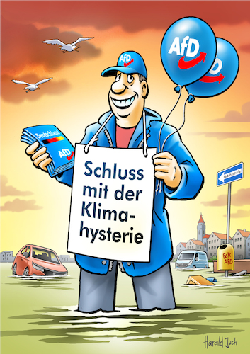 Cartoon: Blauäugig (medium) by Harald Juch tagged hochwasser,afd,rechtsextrem,nazi,klima,klimawende,klimakrise,umwelt,wahlkampf,politik,parteien,notstand,harald,juch