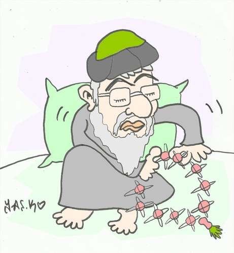 Cartoon: ayetullah hamanei (medium) by yasar kemal turan tagged weapons,nuclear,iran,hamanei,ayetullah,glory