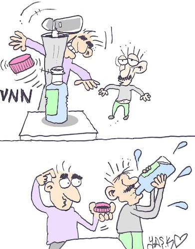 Cartoon: Bottle Cap Challenge (medium) by yasar kemal turan tagged bottle,cap,challenge