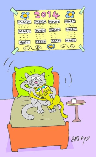Cartoon: cat love the new Calendar of (medium) by yasar kemal turan tagged cat,love,the,new,calendar,of
