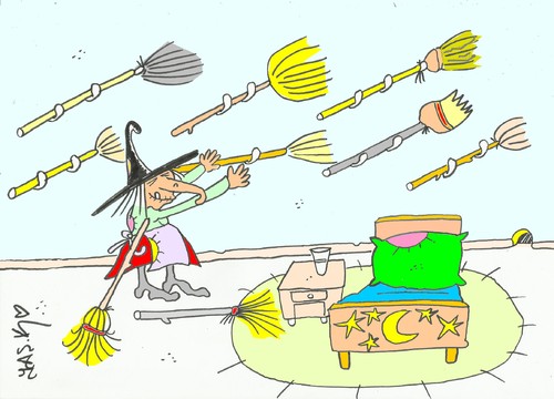 Cartoon: cleaners-witch (medium) by yasar kemal turan tagged witch,magician,cleaners