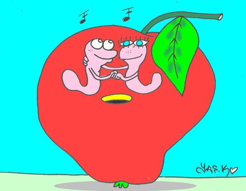 Cartoon: dance (medium) by yasar kemal turan tagged dance,founded,apple,worm