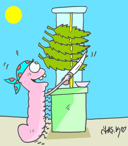 Cartoon: döner-caterpillar (medium) by yasar kemal turan tagged döner,caterpillar,love,leaf,nature