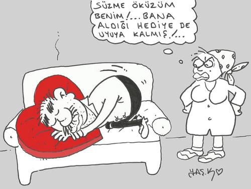 Cartoon: gift pillow (medium) by yasar kemal turan tagged gift,pillow