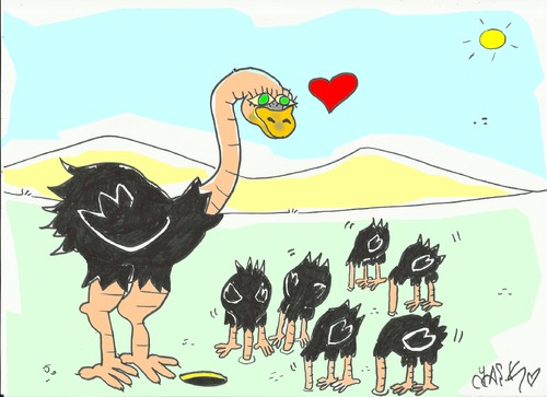 Cartoon: instructor mother (medium) by yasar kemal turan tagged education,teacher,children,baby,ostrich,love,mother