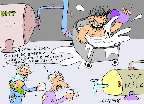 Cartoon: milk bath (medium) by yasar kemal turan tagged milk,bath