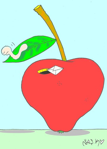 Cartoon: drug-free agriculture (medium) by yasar kemal turan tagged worm,pesticide,drug,apple,farming,natural