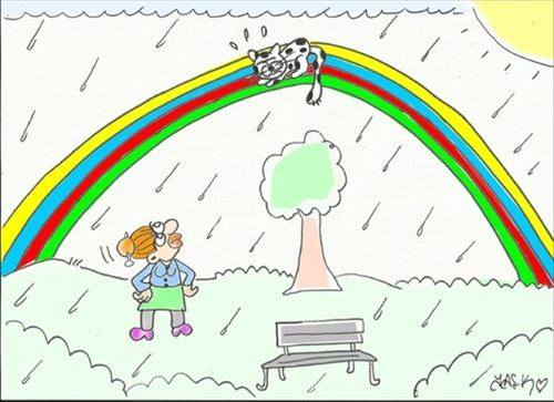 Cartoon: naughty cat (medium) by yasar kemal turan tagged rain,love,rainbow,cat,naughty