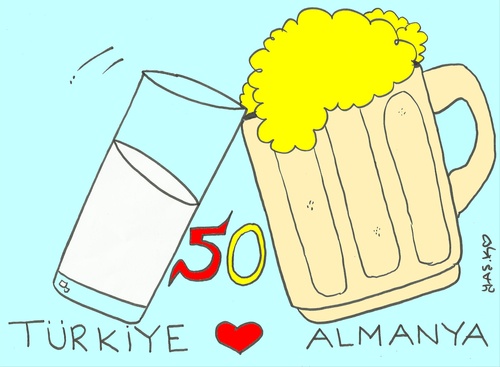 Cartoon: raki beer (medium) by yasar kemal turan tagged germany,turkey,raki,beer