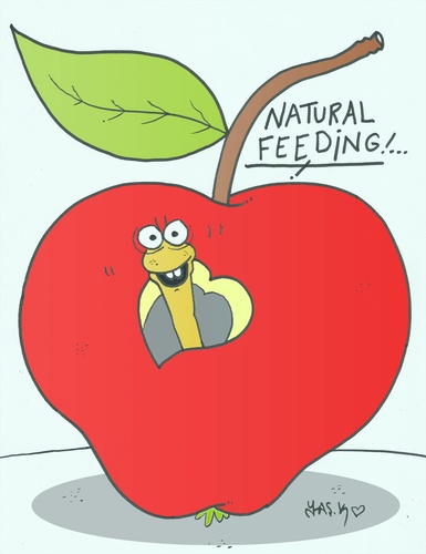 Cartoon: respect for life (medium) by yasar kemal turan tagged respect,for,life,worm,apple,feed,hormone,natural,love