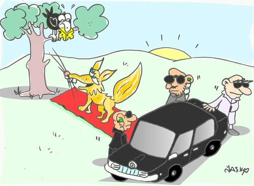 Cartoon: respectable mafia (medium) by yasar kemal turan tagged respectable,fox,crow,cheese