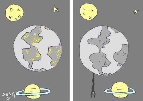 Cartoon: The lights of the Earth (medium) by yasar kemal turan tagged earth,the