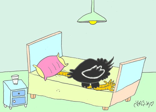 Cartoon: under pillows (medium) by yasar kemal turan tagged pillows,under,ostrich,bed