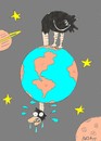Cartoon: a shrinking world (small) by yasar kemal turan tagged curious ostrich world space