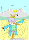 Cartoon: small guest (small) by yasar kemal turan tagged small guest bird scarecrow field love