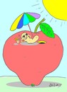 Cartoon: sunbathe (small) by yasar kemal turan tagged sunbathe worm apple sun chaise longue